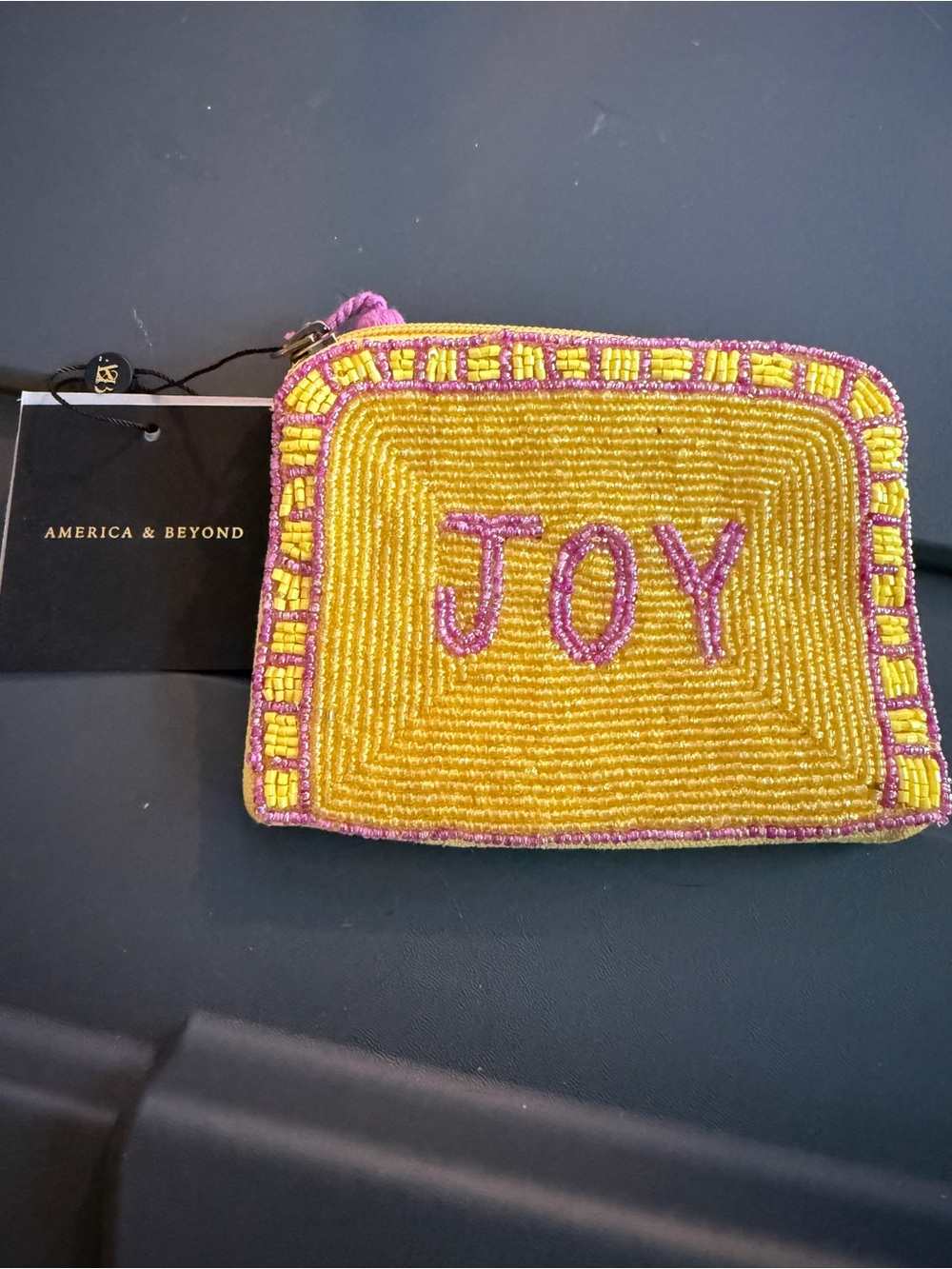 America & Beyond Yellow 'JOY' Beaded Coin Wallet